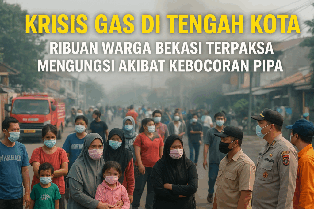 Evakuasi warga Bekasi akibat kebocoran pipa gas di kawasan permukiman padat penduduk
